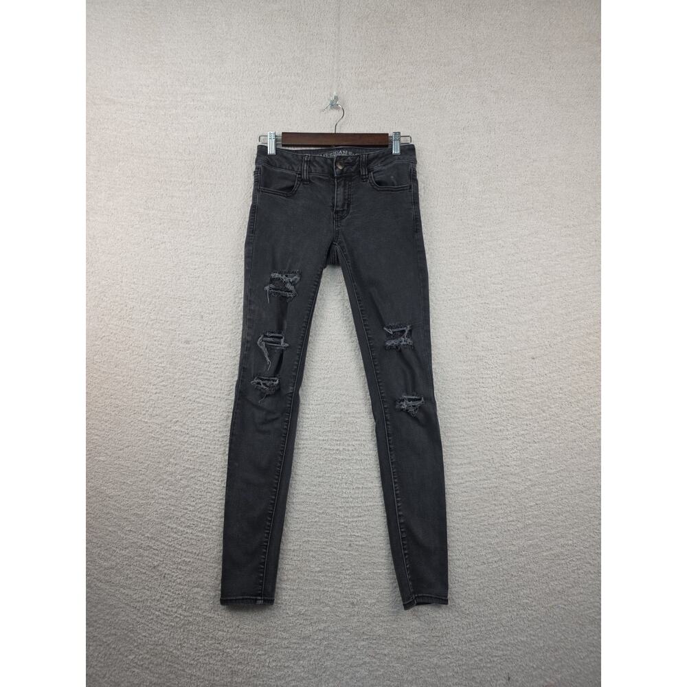 American Eagle Super Stretch Distressed Rose Embroidered Jeans Size 4